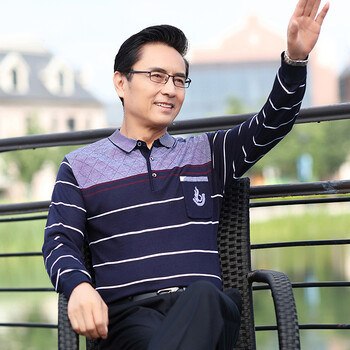 爸爸长袖t恤秋衣针织衫中年男士春秋季上衣中老年秋装薄款打底衫8610