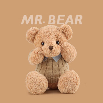 多爱泰迪熊毛绒小熊公仔抱抱熊玩偶床上睡觉抱娃娃巧克力色方格熊坐高