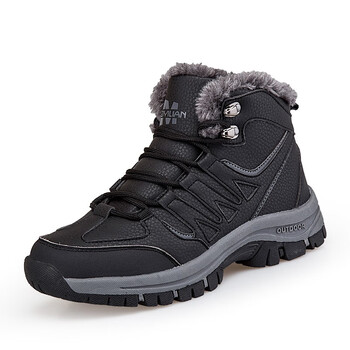 leosoxs爸爸冬季鞋加绒保暖鞋老人棉鞋防滑中老年运动鞋男高帮户外