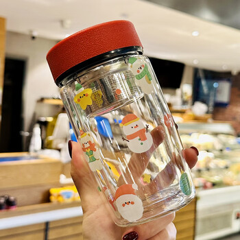 乐扣乐扣玻璃杯茶水分离可爱水杯女2023新款办公室杯子双层玻璃杯耐