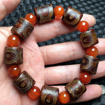 bepositive起藏传玛瑙三眼天珠桶珠手串玉髓龙纹佛珠手链男女珠手链