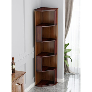 定制60转角墙角落地柜子储物实木竹子窄柜边柜现代轻奢书架茶色四层