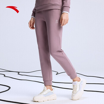 安踏 运动裤女秋冬季休闲长裤针织裤子跑步收口束脚运动裤 尘埃紫-1