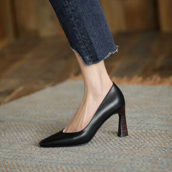 复古法式少女高跟鞋8cm粗跟尖头浅口优雅百搭工作通勤ol单鞋复古百搭