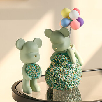 桌面小摆件电视柜办公室客厅卧室装饰品礼物女生 爱心熊 气球熊豆绿色