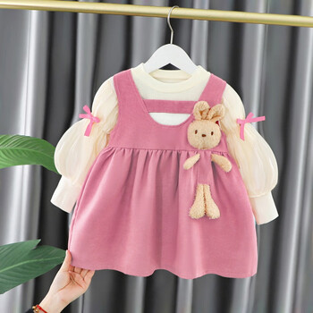 周岁礼服春秋装婴儿公主裙女宝宝小裙子韩版衣服兔娃娃连衣裙粉120cm