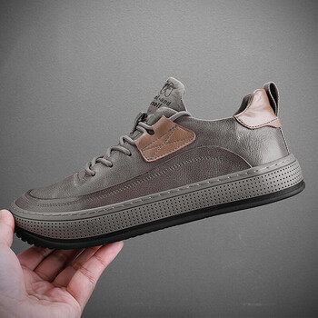 2022春季新款小丑鞋男牛皮百搭英伦休闲板鞋潮牌头层牛皮歪头男鞋浅卡