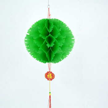 彩色纸灯笼大红塑料纸折叠小灯笼幼儿园刺球蜂窝圆灯笼装饰40绿色直径