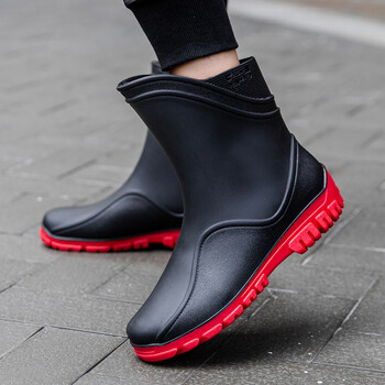 汐鲤秋冬时尚中筒雨鞋男加绒防水鞋中帮雨靴厨房工作耐磨套鞋夏季潮流