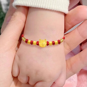 周大生本命年手镯礼物龙老风凰硬款手链婴儿小孩满月儿童生肖宝宝福气