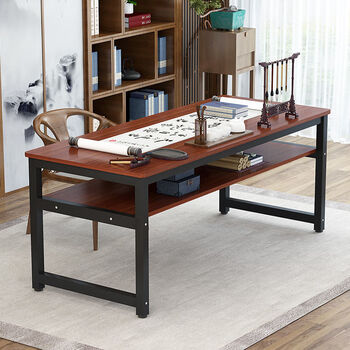 中式书法桌电脑桌毛笔写字台双层辅导培训桌学生绘画桌简约书画桌柚木