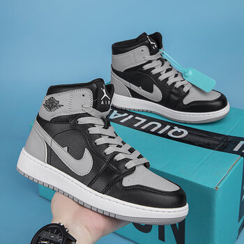 耐克顿2023新款真皮黑白熊猫女鞋影子灰高帮aj运动板鞋 影子灰 35