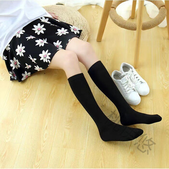 学生袜子中长筒足球袜儿童白袜学校礼服校服袜子 纯黑色 35cm