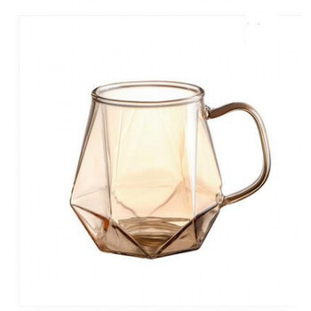 极光六角杯钻石杯高硼硅玻璃单层简约家用带把手烫喝水杯子琥铂色六棱