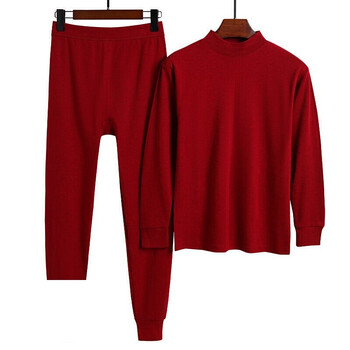 士秋衣秋裤中老年棉保暖内衣套装棉毛衫线衣线裤 枣红 女士 中领 纯棉