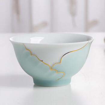 手工描金青瓷碗家用吃饭简约碗景德镇陶瓷餐具饭碗单个装礼艺荷饭碗单