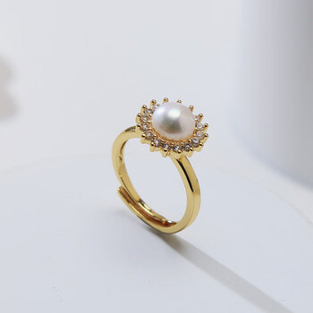 发又发太阳花天然淡水珍珠戒指女款可调节时尚简约开口戒小众高级感