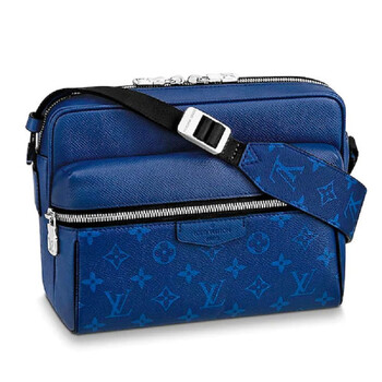 98新lv新款老花蓝色邮差包单肩斜挎包男包outdoor背包