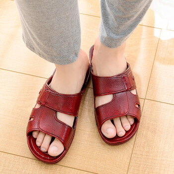 蓝诺猫新款中老年女鞋塑料软底妈妈拖鞋居防滑平跟老人奶奶鞋628红色