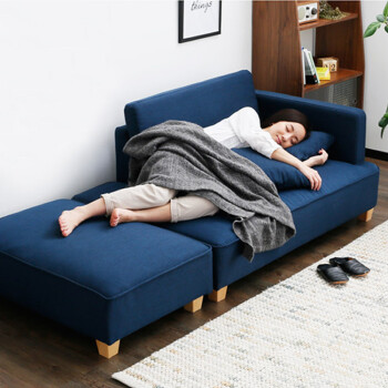日式布艺沙发小户型简约二三人店铺客厅榻榻米懒人沙发床组合 蓝色