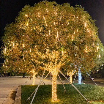 太阳能串灯挂树上流星雨灯蓝色庭院夜景亮化户外防水装饰彩灯树灯