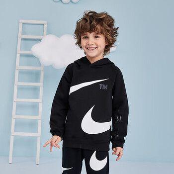 nike耐克童装秋冬新款连帽加绒卫衣时尚潮流上衣长袖儿童正黑色4