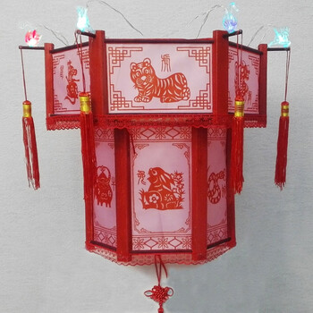宫灯手工材料包 布 实木 led 12生肖六角灯笼 元宵 兔子灯猴灯diy
