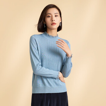 春竹羊毛衫女秋冬新款半高领毛衣女100%纯羊毛针织衫打底衫 兰色 m/95