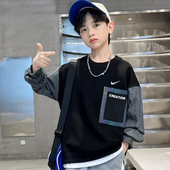 耐克顿男童卫衣2023新款男孩春秋款帅气大童男孩春款上衣童装衣服黑色