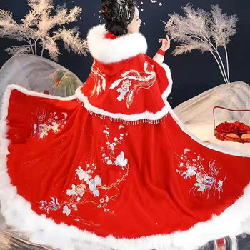 zhouyouyang原创暮雪瑶冬季汉服披肩女斗篷加绒加厚长款大毛领披风