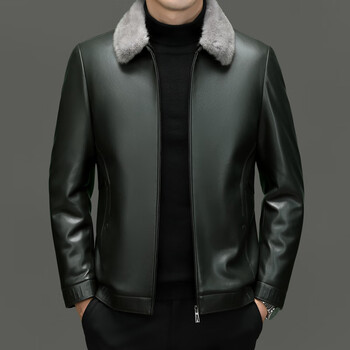 共舞仿真皮衣外套男士秋冬季新款加厚保暖可拆卸毛领商务休闲皮夹克男