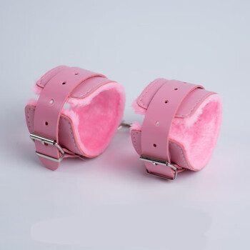 脚镣加绒皮质pu手铐女道具玩具情侣情调脚镣铁脚链不伤手定制 粉色