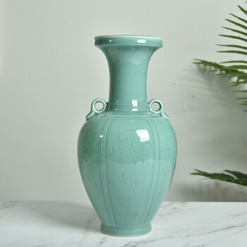 涵青堂龙泉青瓷手工陶瓷器摆件大号双耳花瓶客厅玄关办公室瓶子工艺