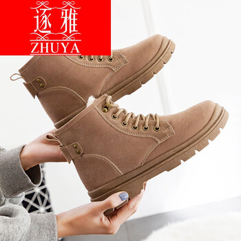 高档精品 中学生冬季靴子女初中生马丁靴女生高中学生棉鞋秋靴韩版冬鞋少女加绒雪地短靴专柜品质卡其色40 图片价格品牌
