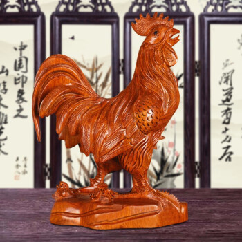 天好 花梨木雕鸡摆件十二生肖公鸡实木鸡家居动物红木工艺礼品 花梨木公鸡高40厘米