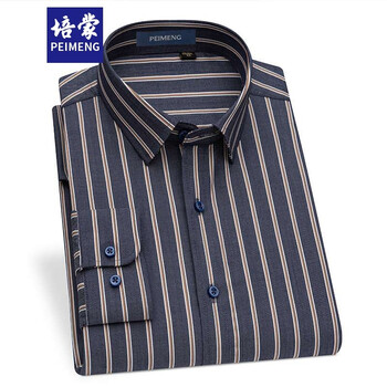 培蒙 长袖衬衫男士商务休闲条纹衬衣男中青年男装时尚百搭韩版衬衫男