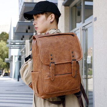 北狐男士真皮双肩背包男学院风头层牛皮男女书包16英寸电脑包旅行包包