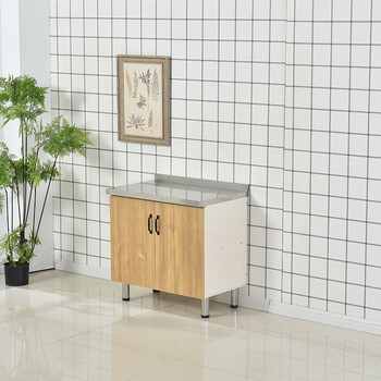 银枪成品橱柜简易厨房橱柜经济型出租房家用组装不锈钢小型灶台柜实木