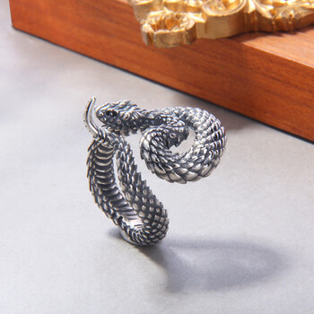 lomuee高档蛇款戒指工银毒蛇戒指男女个性做旧响尾蛇大号小众开1426号