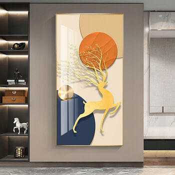 现货直发寓意好玄关装饰画竖版入户挂画正对门鹿墙画走廊过道现代轻奢