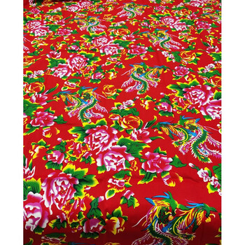 东北大花布被套农村传统被罩老式包边被子套单件结婚被面红绿红色凤凰