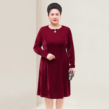 儿子女儿结婚胖妈妈装春秋装加肥加大妈妈婚宴喜婆婆连衣裙秋红色洋气