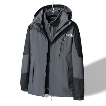 face)官方旗舰店冲锋衣男女三合一可拆卸运动户外登山两件套 男款灰色