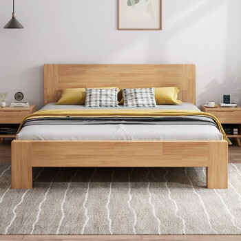 仂藤橡胶木实木床简约现代18米卧室双人床经济型原木床小户型橡木床头