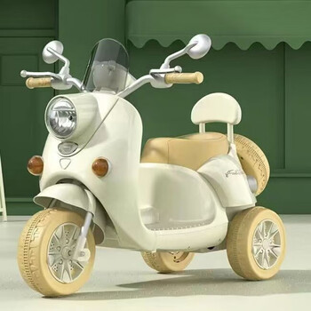 图拉蒂儿童电动摩托车三轮车男女孩宝宝电瓶车小孩可坐人充电米色双驱