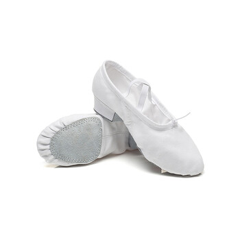 舞蹈鞋女软底练功鞋成人教师鞋帆布带跟中跟瑜伽鞋肚皮民族舞白色34