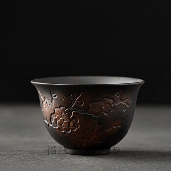 建水紫陶茶杯 紫陶茶杯 云南建水紫陶杯中式手工浮雕功夫茶具主人杯非