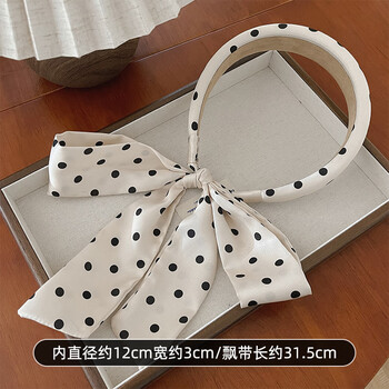 伊探波点蝴蝶结飘带发箍女款2024洗脸压发头箍高颅顶发捆丝带头饰米色