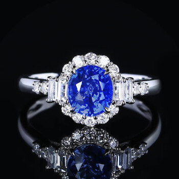 grc证书1.55ct天然斯里兰卡矢车菊蓝宝石戒指18k金镶嵌钻石伴白蓝宝
