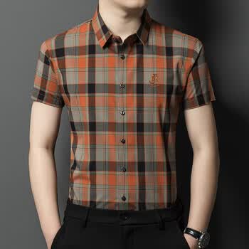 乔治 阿玛尼品牌夏装2024新品男装短袖男士衬衫格子薄
